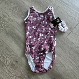 NWT Gym Gear Kids Purple Floral Print Gymnastics/Dance Leotard Size Small 14
